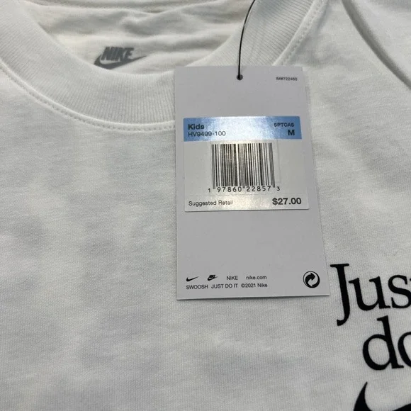 Nike Kids Just Do It‎ T-shirt White Size Medium Back Print Nike Exclusive Promo - Picture 4 of 9